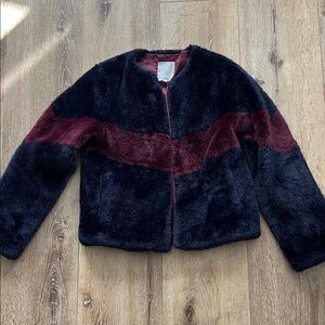Elegant Black and Burgundy Teddy Jacket